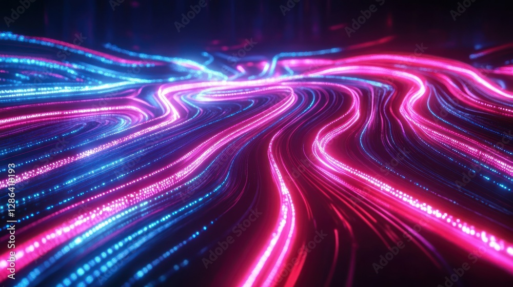 Poster abstract neon light lines form dynamic patterns on a dark futuristic background wallpaper ai generat