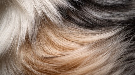 Close-up of a dog's fur showcasing a blend of colors and textures, emphasizing softness and detail