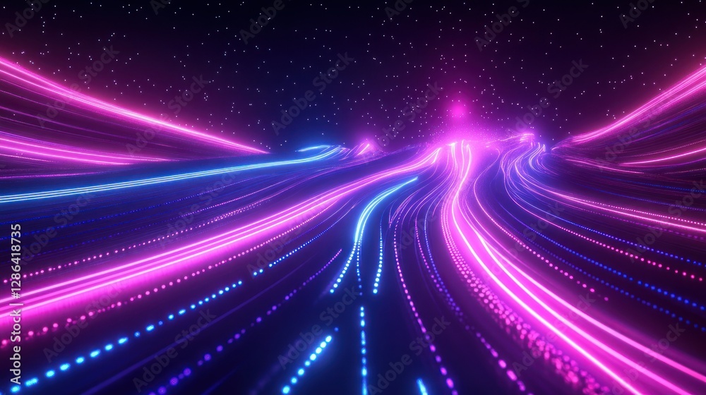 Poster abstract neon light lines form dynamic patterns on a dark futuristic background wallpaper ai generat