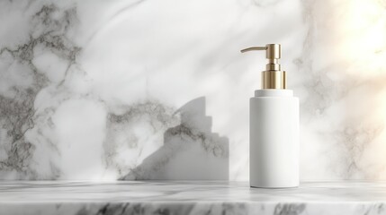 Cosmetic bottle mockup with pump dispenser, placed on marble background wallpaper AI generated image