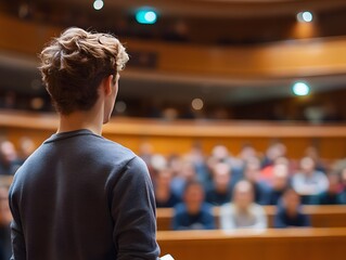 Fototapeta premium Young Speaker Presenting to Engaged Audience in Conference Room