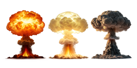 Nuclear Explosions in Three Variations on White for Bold Visual Effects, PNG Transparent