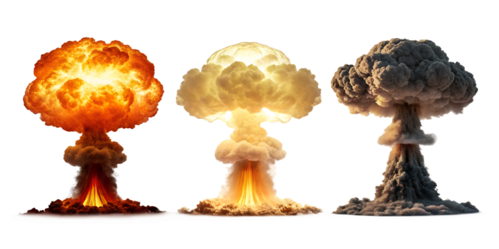 Nuclear Explosions in Three Variations on White for Bold Visual Effects, PNG Transparent