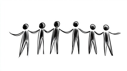Simple Illustration of Six Stick Figures Holding Hands Together