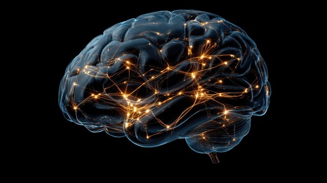A luminous digital rendering of a human brain showcases neural pathways, illuminating the complexity of thought and intelligence.