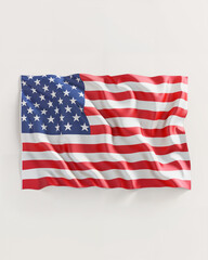 Fototapeta premium Waving American flag displaying vibrant colors and intricate details against a neutral background