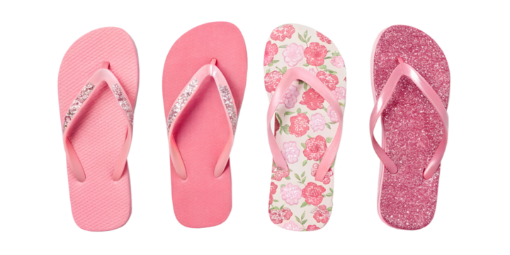 Three Distinct Pink Flip Flops on White for Comfortable and Stylish Footwear, PNG Transparent