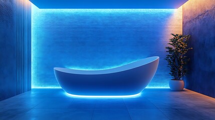 Bathtub surrounded by curved LED light walls infinite loop visuals on modern pool background