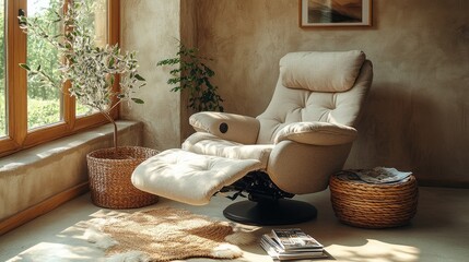 Relaxing Beige Recliner Chair in Sunlit Room