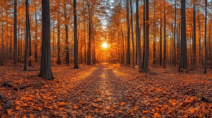 Obraz premium Autumn Sunlight Forest Path (1)