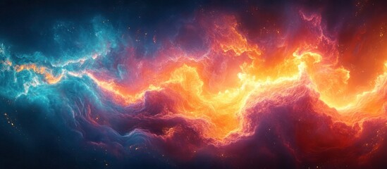 Fototapeta premium Fiery, swirling nebula with vibrant orange and blue hues.