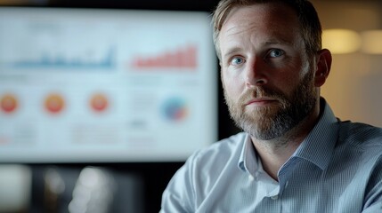 Serious Businessman Analyzing Data on Screen