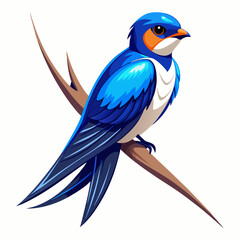 Vibrant Blue Swallow Stylized Bird Illustration with Orange Breast Feathers and Forked Tail