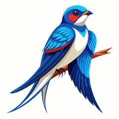 Vibrant Blue Swallow Stylized Bird Illustration with Orange Breast Feathers and Forked Tail