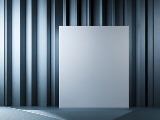 Obraz premium Clean white square mockup subtly illuminated against dark vertical lines. AI Generated