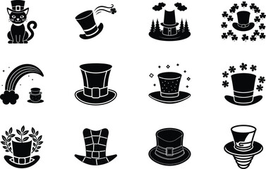 St. Patricks Day Icons Leprechauns, Hats, Clovers, and Rainbows