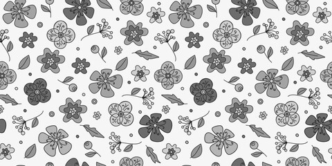 Plant botanical seamless pattern. Abstract hand drawn flowers. Colorful doodle flowers. Line art drawings for packaging print, wallpaper, textile. Repeating nature background.