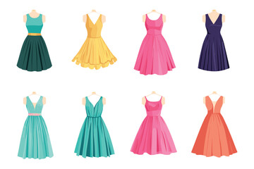 set of Woman dress for fashion design isolated on a white background, set of colorful Woman dress vector illustrations on white background
