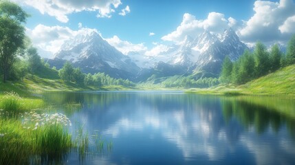 Fototapeta premium Alpine Lake Sunrise Reflection