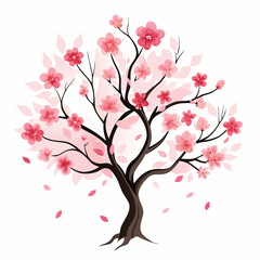 Cherry Blossom Tree in Watercolor Painting with Delicate Pink Flowers and Gentle Breeze Effect