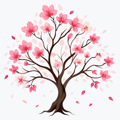 Cherry Blossom Tree in Watercolor Painting with Delicate Pink Flowers and Gentle Breeze Effect