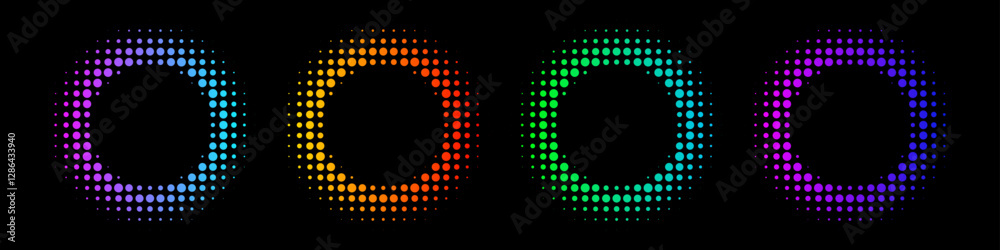 Wall mural color dotted round patterns. neon circle frames of various tones with halftone effect. abstract shin