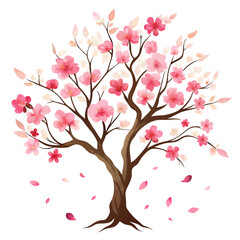 Cherry Blossom Tree in Watercolor Painting with Delicate Pink Flowers and Gentle Breeze Effect