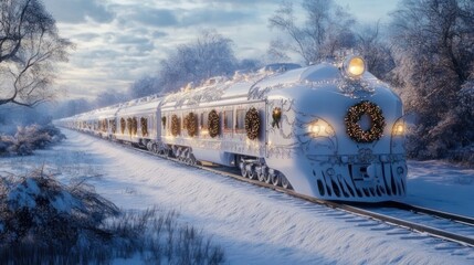 Snowy Christmas Train Through Winter Woods