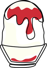 Minimalist one-line drawing of a traditional bingsu topped with sweet red beans and condensed milk, modern and elegant vector illustration.