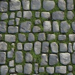 seamless stone path grass texture tile top view cobblestones road street pattern ground for surface mapping architecture game design 2d flat