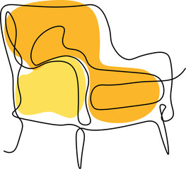 Minimal continuous line drawing of a yellow sofa or chair -hand-drawn minimalist one-line furniture illustration