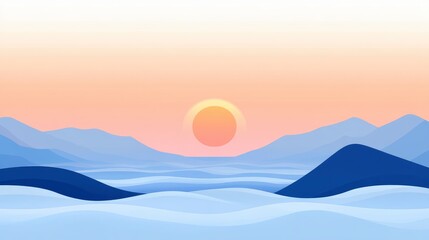 Fototapeta premium Serene landscape at sunset with layered mountains and soft clouds, evoking tranquility and beauty