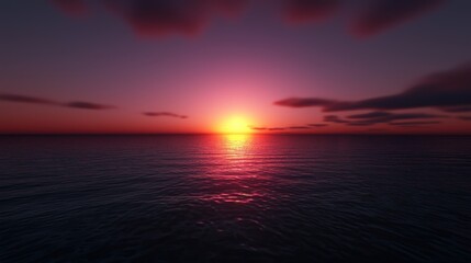 Obraz premium Serene sunset over calm ocean waters with colorful sky and distant clouds reflecting light