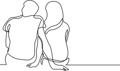 Minimalist one line drawing of a couple sitting together in abstract romantic style illustration