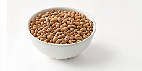 Freshly harvested pinto beans in a white bowl displayed on a light background for culinary use