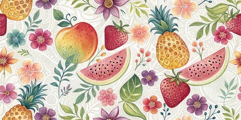 Aerial Fruit Photography: Gradient Background, Floral Pattern, Drone Shot, High-Resolution Image