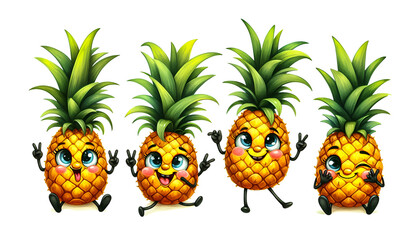 Obraz premium Watercolor Clipart set of a Funny Pineapple. Watercolor clipart illustration isolated on a white background