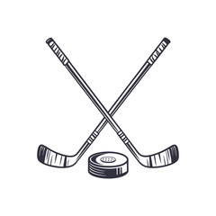 Crossed hockey sticks and puck vector illustration art design