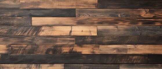 Wooden wall paneling texture, rustic design, dark and light wood contrasts, natural grain patterns, home interior backdrop, DIY project background.