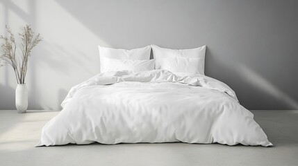 Mockup of Empty Bedding Set on White Bed with Clipping Path
