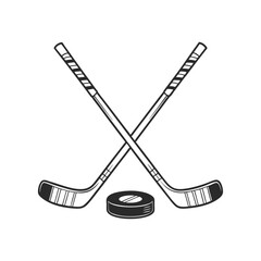 Crossed hockey sticks and puck vector illustration art design