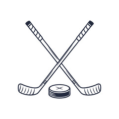 Crossed hockey sticks and puck vector illustration art design