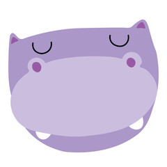 Minimalist and cute hippo face illustration with a sleepy expression, soft pastel colors, and cartoon-style illustration art.