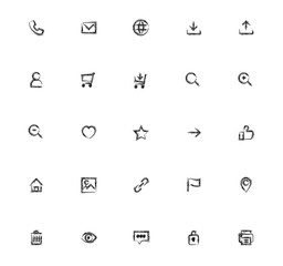 Minimal outline icon set – UI UX line icons pack for mobile app, web design, ecommerce, business, communication, navigation, social media, vector symbols collection