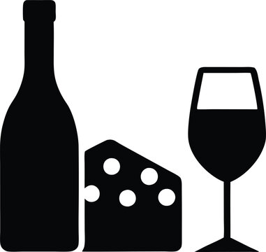 black wine bottle, cheese, glass clip art preview