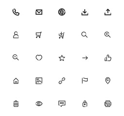 Minimal outline icon set &ndash; UI UX line icons pack for mobile app, web design, ecommerce, business, communication, navigation, social media, vector symbols collection
