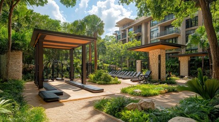 Tropical Gym Area with Modern Homes