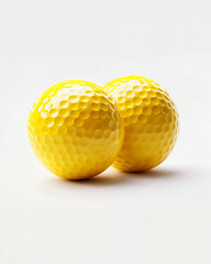 Bright yellow golf balls positioned side by side on a neutral background for an appealing visual effect