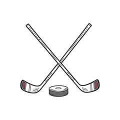Crossed hockey sticks and puck vector illustration art design