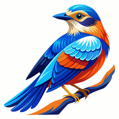 Vibrant Colorful Bluebird with Spread Wings Perched on Autumn Branch